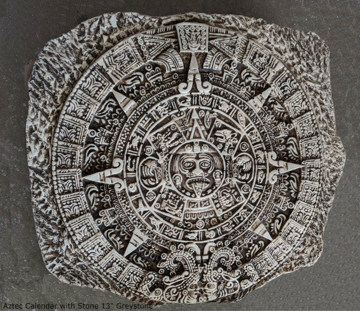 History Mayan Aztec Calendar W Stone Sculptural Wall Relief Plaque 13