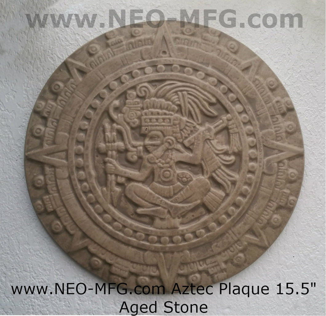 History MAYAN AZTEC warrior sculptural wall relief plaque 15.5