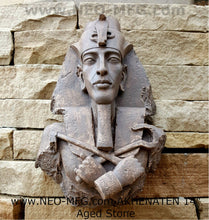 Load image into Gallery viewer, History Egyptian Pharaoh Akhenaten Amenhotep IV Sun god Sculptural wall relief bust Neo-Mfg 14&quot;
