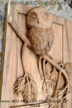 Load image into Gallery viewer, Animal Owl on branch bird Sculptural wall relief carving tile plaque www.Neo-Mfg.com 18&quot;
