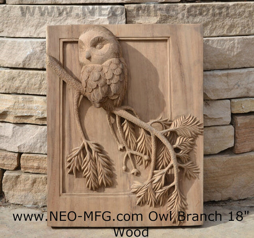 Animal Owl on branch bird Sculptural wall relief carving tile plaque www.Neo-Mfg.com 18