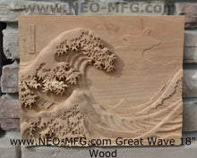 Load image into Gallery viewer, Asian Great Wave off Kanagawa Hokusai Sculptural wall relief carving plaque www.Neo-Mfg.com 18&quot;
