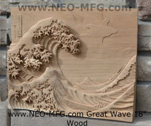 Load image into Gallery viewer, Asian Great Wave off Kanagawa Hokusai Sculptural wall relief carving plaque www.Neo-Mfg.com 18&quot;
