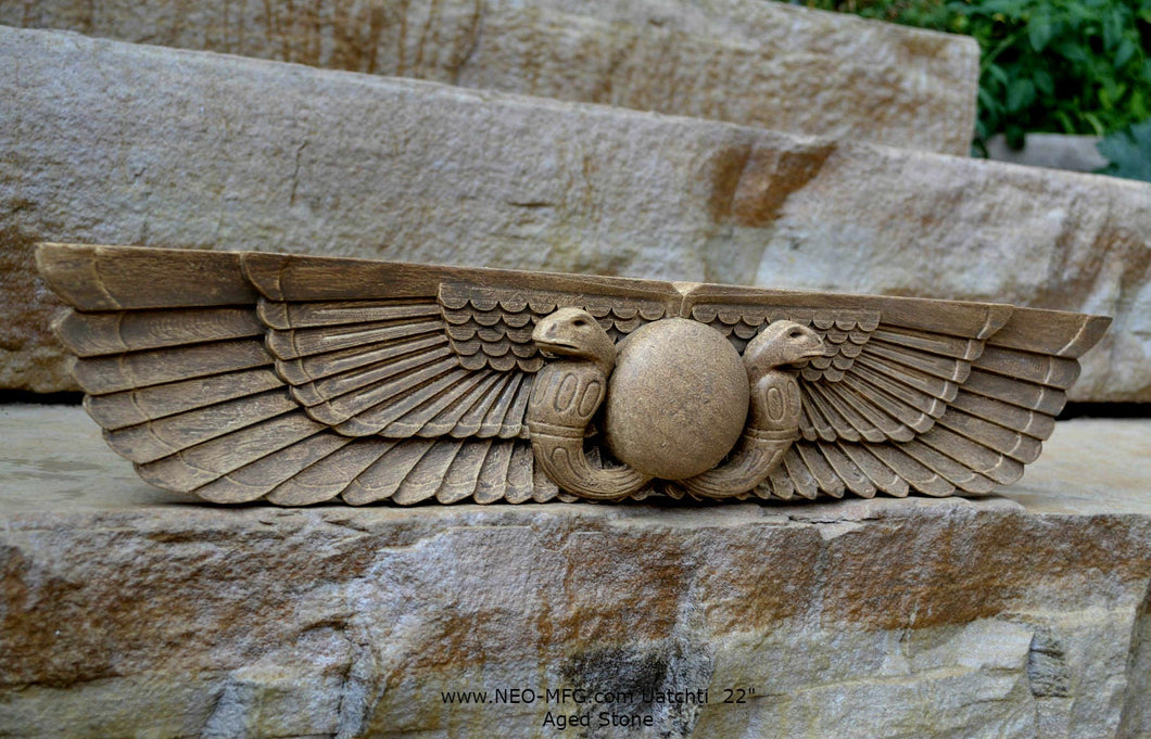 History Egyptian Ur Uatchti Winged Sun Disk Pediment hieroglyph Sculptural wall art relief www.Neo-Mfg.com 20