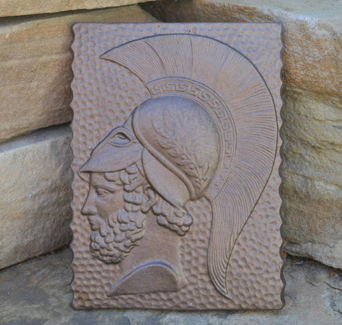 Roman Greek Warrior w/ Helmet Stone Carving Sculpture Wall Frieze 9