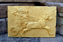 Load image into Gallery viewer, Historical Assyrian warriors Chariot Royal hunt wall art Sculpture www.Neo-Mfg.com 13&quot; Mounted on Plaque
