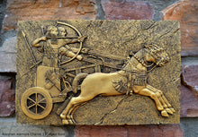 Load image into Gallery viewer, Historical Assyrian warriors Chariot Royal hunt wall art Sculpture www.Neo-Mfg.com 13&quot; Mounted on Plaque
