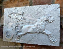 Load image into Gallery viewer, Historical Assyrian warriors Chariot Royal hunt wall art Sculpture www.Neo-Mfg.com 13&quot; Mounted on Plaque
