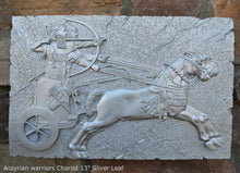 Load image into Gallery viewer, Historical Assyrian warriors Chariot Royal hunt wall art Sculpture www.Neo-Mfg.com 13&quot; Mounted on Plaque
