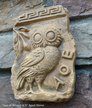 Load image into Gallery viewer, Roman Greek Owl of Athens Fragment Sculptural wall relief plaque www.Neo-Mfg.com 6.5&quot; home decor
