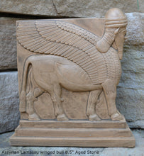 Load image into Gallery viewer, Historical Assyrian Lamassu Nimrud Palace guardians winged Bull Sculpture www.Neo-Mfg.com 8.5&quot; Mesopotamia - Flat on back side g29
