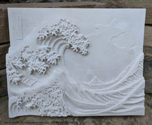 Load image into Gallery viewer, Asian Great Wave off Kanagawa Hokusai Sculptural wall relief carving plaque www.Neo-Mfg.com 18&quot;
