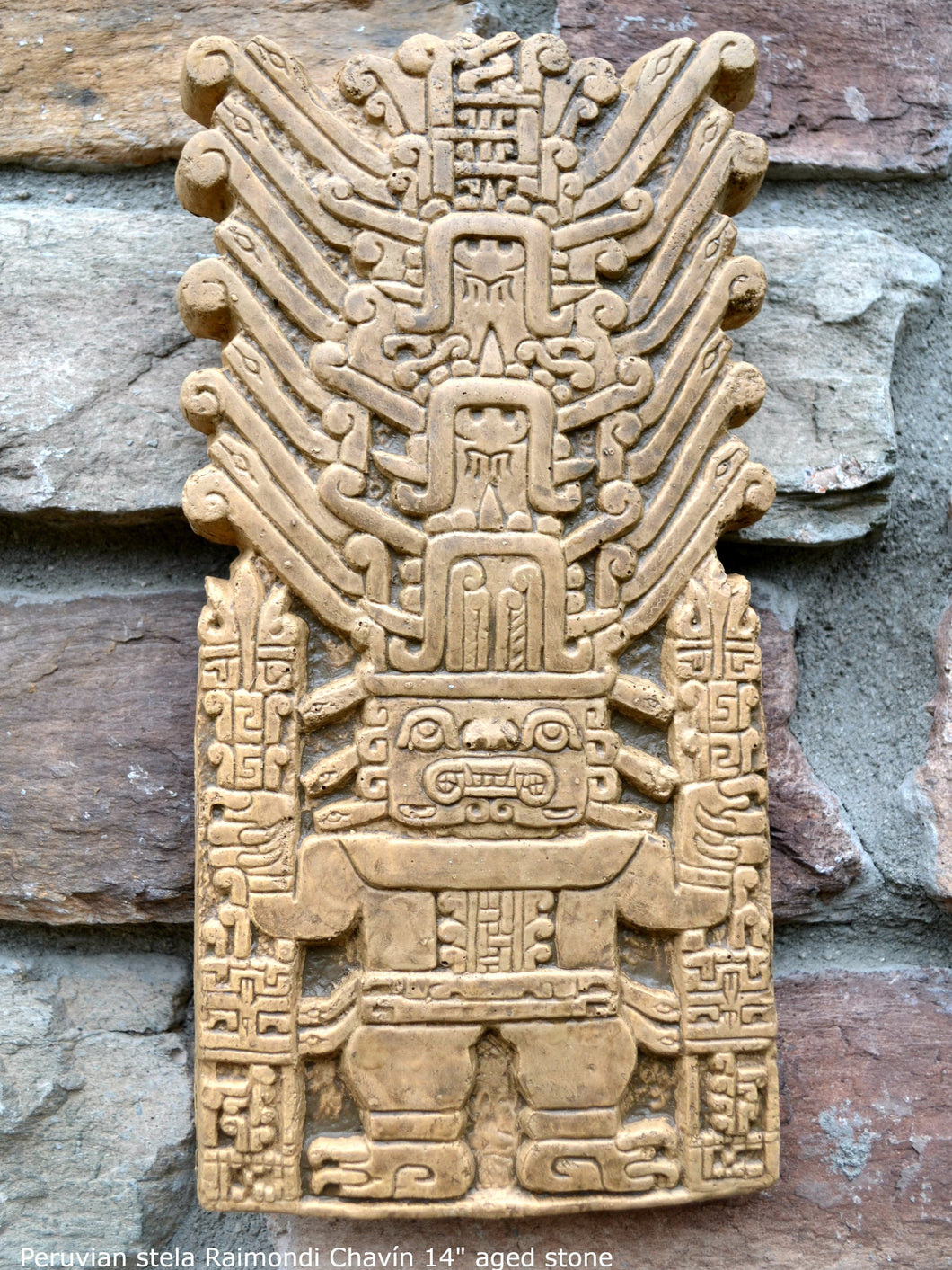 Incan Peruvian stela Raimondi Chavín Sculptural wall relief plaque 10