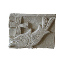 Load image into Gallery viewer, Religious Fish with cross Fragment Sculptural wall relief plaque www.Neo-Mfg.com 3.5&quot; Museum reproduction
