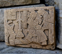 Load image into Gallery viewer, History Aztec Mayan Lintel 41 Yaxchilan Lord Bird Jaguar Sculptural wall relief plaque 6&quot; www.Neo-Mfg.com Museum Reproduction
