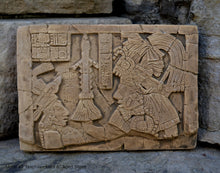 Load image into Gallery viewer, History Aztec Mayan Lintel 41 Yaxchilan Lord Bird Jaguar Sculptural wall relief plaque 6&quot; www.Neo-Mfg.com Museum Reproduction
