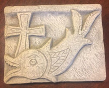 Load image into Gallery viewer, Religious Fish with cross Fragment Sculptural wall relief plaque www.Neo-Mfg.com 3.5&quot; Museum reproduction
