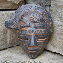 Load image into Gallery viewer, Inca Aztec Mayan Mask lizard sculpture wall plaque carving www.Neo-mfg.com 6&quot; Museum reproduction
