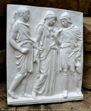 Load image into Gallery viewer, Roman Greek Orpheus, Eurydice and Hermes Figure Sculptural Wall frieze plaque Fragment www.Neo-Mfg.com 10&quot; tall Museum reproduction j24
