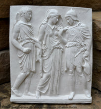 Load image into Gallery viewer, Roman Greek Orpheus, Eurydice and Hermes Figure Sculptural Wall frieze plaque Fragment www.Neo-Mfg.com 10&quot; tall Museum reproduction j24
