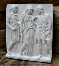 Load image into Gallery viewer, Roman Greek Orpheus, Eurydice and Hermes Figure Sculptural Wall frieze plaque Fragment www.Neo-Mfg.com 10&quot; tall Museum reproduction j24
