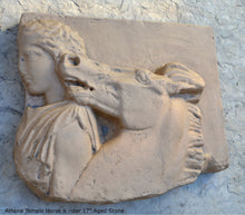 Load image into Gallery viewer, Roman Greek Parthenon Frieze fragment goddess Athena Temple Horse &amp; rider Sculpture museum reproduction art 17&quot; www.Neo-Mfg.com home decor
