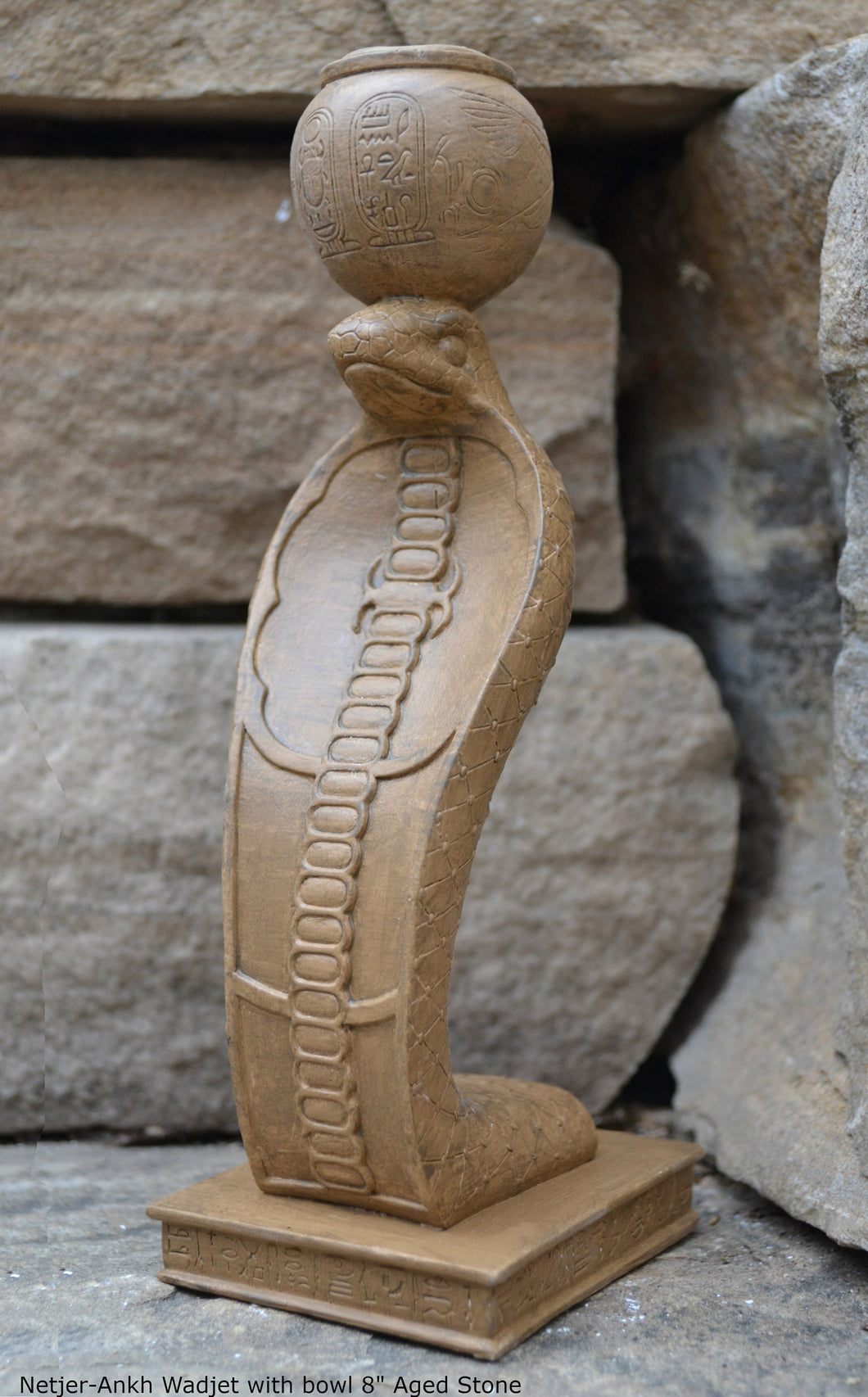 History Egyptian Netjer-Ankh w/ bowl Cobra Artifact Sculpture Statue 8