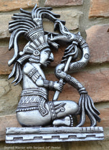 Load image into Gallery viewer, Aztec Mayan seated Warrior with Serpent wall art Sculpture www.Neo-Mfg.com 14&quot; L5
