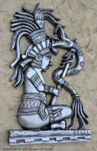 Load image into Gallery viewer, Aztec Mayan seated Warrior with Serpent wall art Sculpture www.Neo-Mfg.com 14&quot; L5
