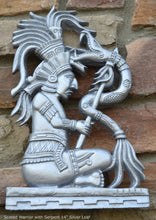 Load image into Gallery viewer, Aztec Mayan seated Warrior with Serpent wall art Sculpture www.Neo-Mfg.com 14&quot; L5
