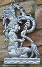 Load image into Gallery viewer, Aztec Mayan seated Warrior with Serpent wall art Sculpture www.Neo-Mfg.com 14&quot; L5
