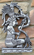 Load image into Gallery viewer, Aztec Mayan seated Warrior with Serpent wall art Sculpture www.Neo-Mfg.com 14&quot; L5
