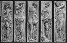 Load image into Gallery viewer, Roman Greek Carved nymph Fountain of Innocents Danaides of Argos Bowl Figure Sculptural Wall frieze plaque relief www.Neo-Mfg.com 22&quot;
