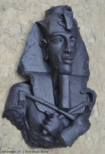 Load image into Gallery viewer, History Egyptian Pharaoh Akhenaten Amenhotep IV Sun god Sculptural wall relief bust Neo-Mfg 14&quot;
