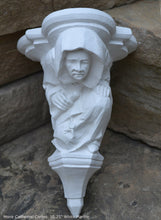 Load image into Gallery viewer, Gargoyle Monk Cathedral wall Shelf corbel Grotesque goblin sculpture www.NEO-MFG.com 10.25&quot; Medieval
