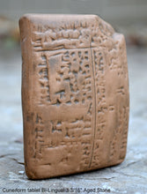 Load image into Gallery viewer, Sumerian Cuneiform tablet Bi-Lingual Akkadian Sumerian sculptural www.Neo-Mfg.com 3 3/16&quot; Museum reproduction
