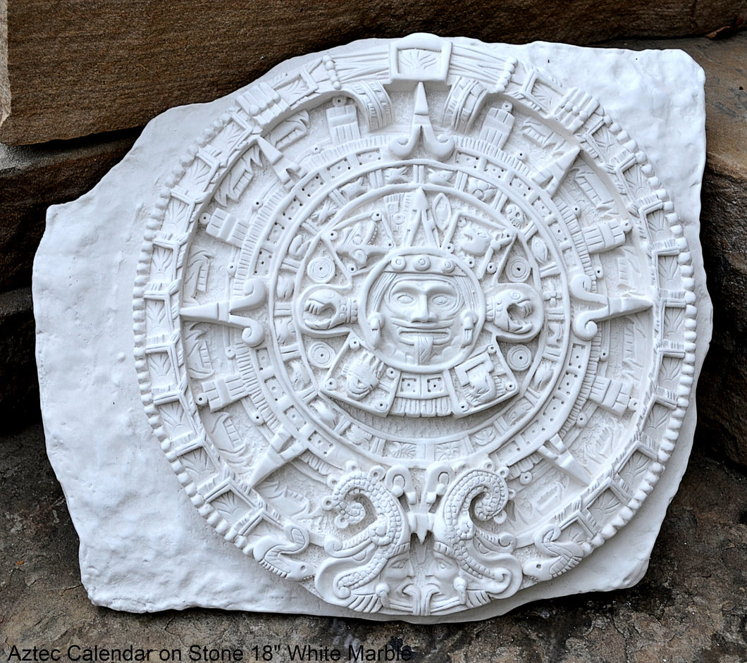 History MAYAN AZTEC CALENDAR on Stone Sculptural wall relief plaque 18