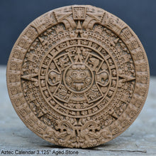 Load image into Gallery viewer, History MAYAN AZTEC CALENDAR Sculptural wall relief plaque 3.125&quot; mini www.Neo-Mfg.com
