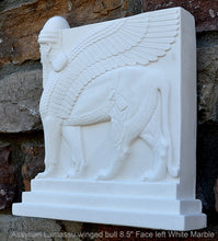 Load image into Gallery viewer, Historical Assyrian Lamassu Nimrud Palace guardians winged Bull Sculpture www.Neo-Mfg.com 8.5&quot; Mesopotamia - Flat on back side - Face Left
