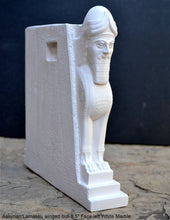 Load image into Gallery viewer, Historical Assyrian Lamassu Nimrud Palace guardians winged Bull Sculpture www.Neo-Mfg.com 8.5&quot; Mesopotamia - Flat on back side - Face Left
