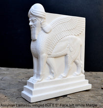 Load image into Gallery viewer, Historical Assyrian Lamassu Nimrud Palace guardians winged Bull Sculpture www.Neo-Mfg.com 8.5&quot; Mesopotamia - Flat on back side - Face Left
