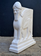 Load image into Gallery viewer, Historical Assyrian Lamassu Nimrud Palace guardians winged Bull Sculpture www.Neo-Mfg.com 8.5&quot; Mesopotamia - Flat on back side - Face Left
