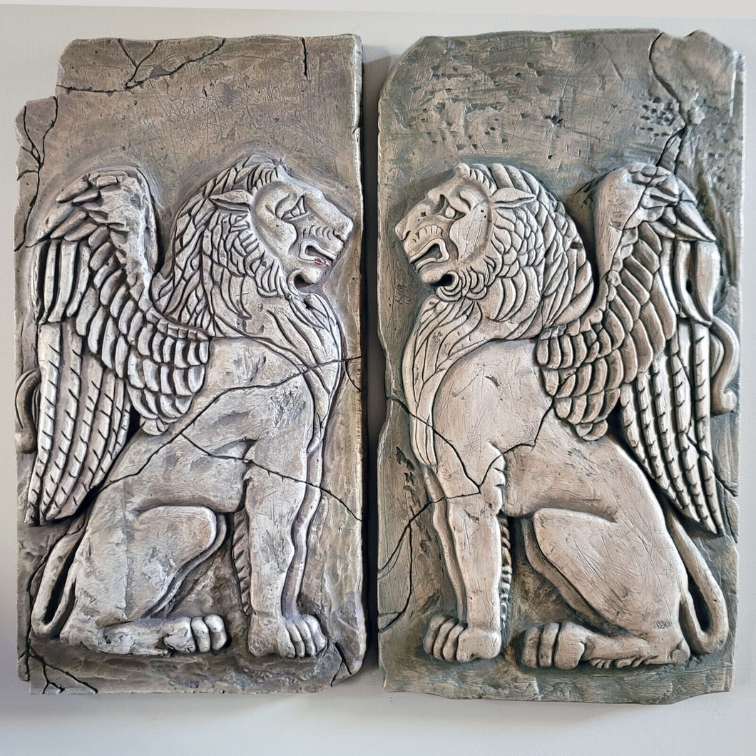 Animal Winged Lion stone fragment sculpture wall plaque relief 30