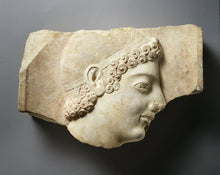 Load image into Gallery viewer, Roman Greek Head of a Youth Frieze Fragment Sculptural wall relief plaque www.Neo-Mfg.com 15&quot; museum reproduction
