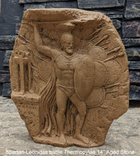 Load image into Gallery viewer, Roman Greek Spartan Leonidas battle of thermopylae Sculptural Wall frieze plaque Fragment relief www.Neo-Mfg.com 14&quot;
