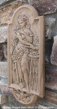 Load image into Gallery viewer, Roman Greek Carved nymph Fountain of Innocents Danaides of Argos Water Figure Sculptural Wall frieze plaque relief www.Neo-Mfg.com 15.125&quot;
