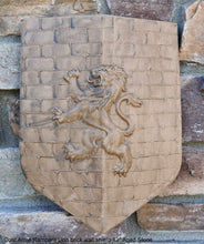 Load image into Gallery viewer, Coat Arms Rampant Lion brick wall shield sculpture plaque www.NEO-MFG.com 13&quot;
