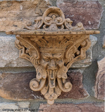 Load image into Gallery viewer, Gargoyle Satyr wall Shelf corbel Grotesque goblin sculpture www.NEO-MFG.com 9.25&quot; winged greenman leaf face
