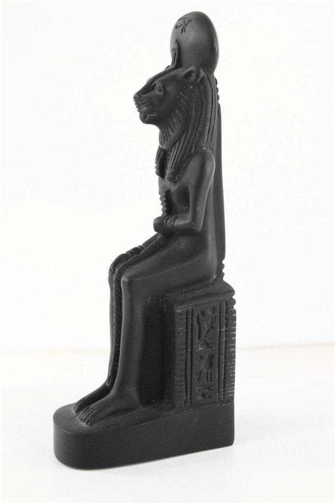 History Egyptian Goddess Sekhmet seated with sun disc & uraeus Sculpture Statue 9