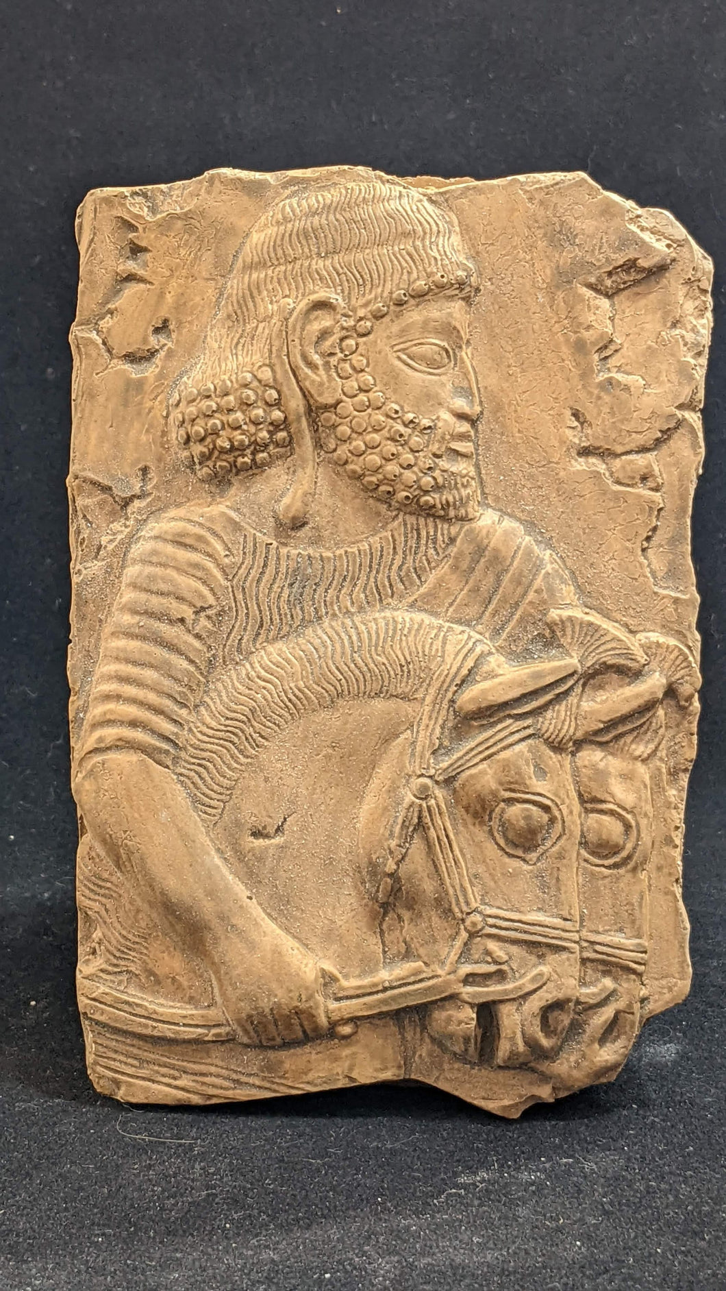 Assyrian Persian man and horses sculpture plaque wall www.Neo-Mfg.com Mesopotamia